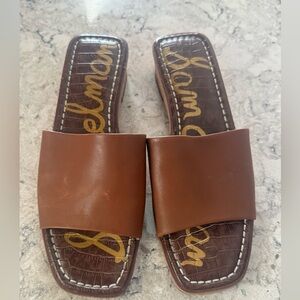 Sam Edelman Brown Leather Slide Sandals Block Heel Size 8